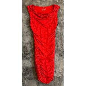 RED Ruched BodyCon Cowl Neck Dress